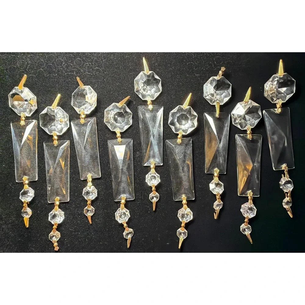 Set of 9 Vintage  Cut Crystal Chandelier Chain of Connected Prisms 6.25 inch